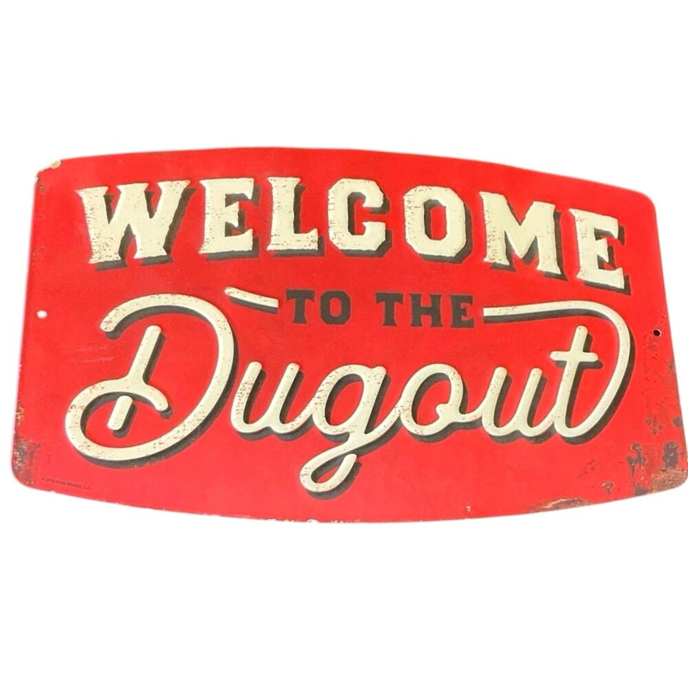 Vintage Welcome to the Dugout Metal Sign Baseball Sports Wall Decor Red Tin Sign